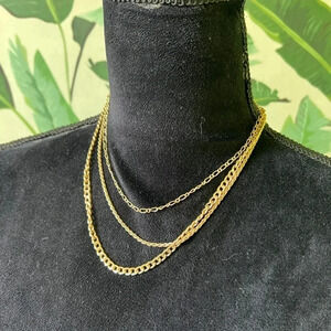 Layered 3 Chain Gold Toned Fashion Necklace